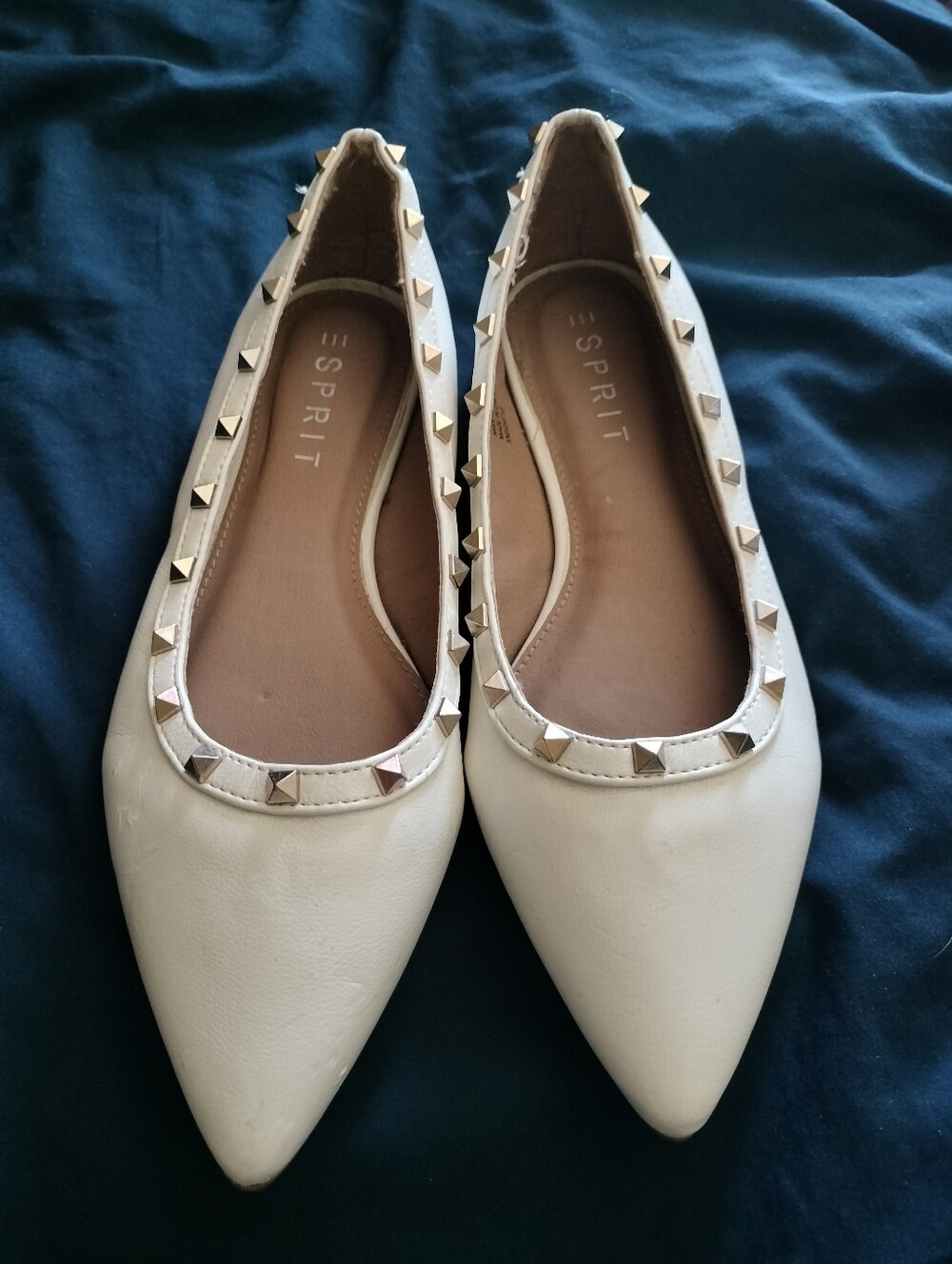 Esprit Cream Pointed Studded Ballet Flats